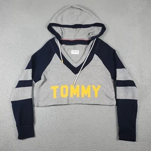 Tommy Hilfiger Sweater Womens Small Gray Crop Top Pullover Hoodie Sweatshirt - Picture 1 of 9
