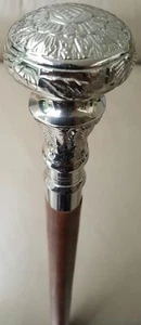Classic Style Brass Flower Head handle Brown Wooden Walking Stick Cane handmade - Picture 1 of 4