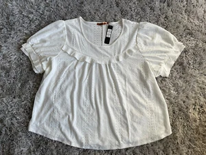 BELDINNI White Embroidered Top BLOUSE Short Sleeve 2XL UK20 stretch Ruffle - Picture 1 of 10