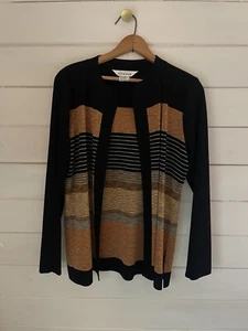 Exklusiv Misook Pullover offene Strickjacke Damen MEDIUM schwarz orange gestreift - Bild 1 von 4