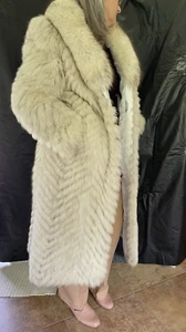 Cappotto pelliccia di volpe blu - lunghezza intera - foderato raso argento - vintage - Foto 1 di 24