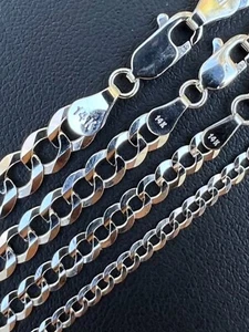 Real Solid 14k White Gold Curb Miami Cuban Link Chain 16-30" 2.5-5.7mm Necklace - Picture 1 of 12