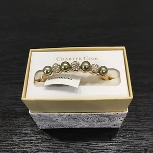 Charter Club Crystal Pave Pearls Hinged Cuff Bracelet New - Picture 1 of 4