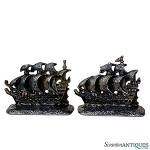 Antique Spanish Revival Cast Metal Galleon Ship Bookends - A Pair - Picture 1 of 9