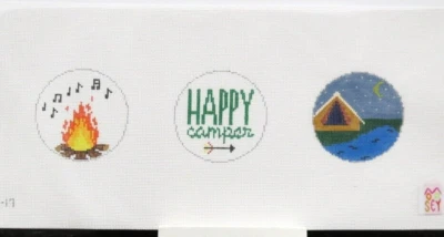 Mopsey Happy Camper Ornament Handpainted Needlepoint Canvas - Image 1 of 4