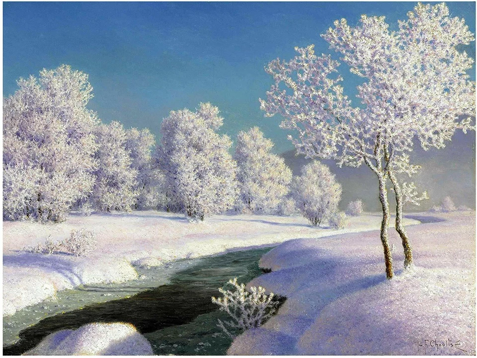 Paisaje Invierno Mañana Bosque Río Azulejo Mural Cocina Pared Salpicadero Cerámica Foto 1 de 1