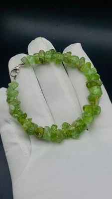 Natural Stone Raw Peridot  Gemstone Bracelet Green Crystal Healing - Image 1 of 3