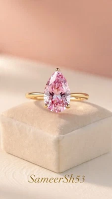 Anillo de diamantes rosas talla pera cultivada de laboratorio de 4 quilates diseño de oro amarillo de 14 k por Sameersh53 Foto 1 de 4