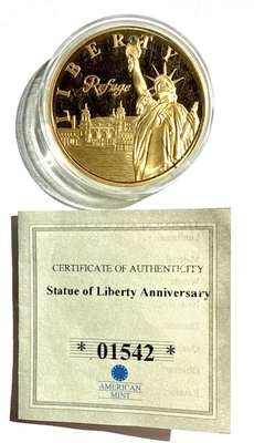 Statue Of Liberty 125th Anniversary Proof 24k Gold Layered w/Swarovski Crystal - Image 1 of 4