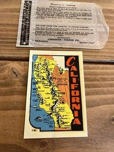 Busta carta cerata vintage originale 1965 decalcomania acqua stato USA California. - Foto 1 di 4