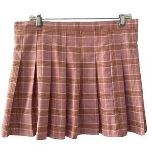 Fashion & Style Skort Mini Womens Large Pink White Plaid Pleated - Picture 1 of 7