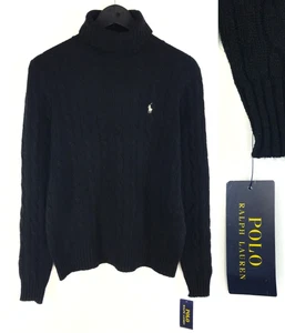Polo Ralph Lauren Wool Cashmere Cable Knit Jumper Pullover High Roll Neck Size M - Picture 1 of 20