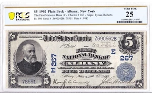 $5 1902 PB National Albany New York NY ๐บ๐ธ PCGS 25 Very Fine ๐บ๐ธ - Picture 1 of 2