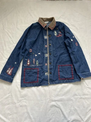 Chaqueta vaquera vintage Teddi para mujer L borde de pana canoa tema de camping Foto 1 de 4