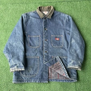 Sz L- Vintage 90’s Dickies blanket-lined denim chore coat men’s blue distressed - Picture 1 of 17