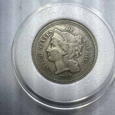 1867 Three Cent Nickel.  Higher Grade.  Combined Shipping Available. - Image 1 of 4