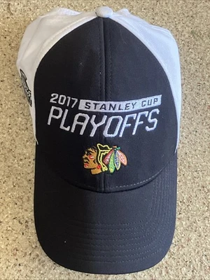 Boné de beisebol masculino Reebok Stanley Cup Playoffs 2017 preto e branco fãs de hóquei - Imagem 1 de 4