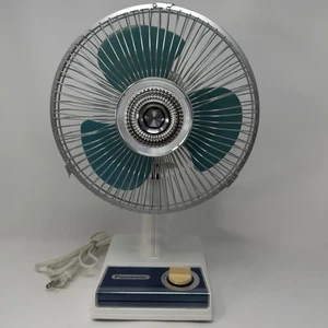 Vintage Panasonic 9" oszillierender Lüfter F-9100 blaue Jadeblätter zwei Geschwindigkeiten getestet - Bild 1 von 10