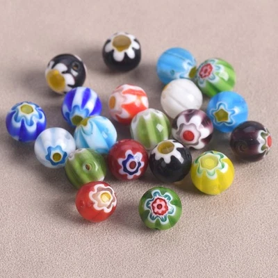 Mixed Millefiori Flower Lampwork Glass Round Beads 4mm 6mm 8mm 10mm 12mm 14mm - Image 1 of 4