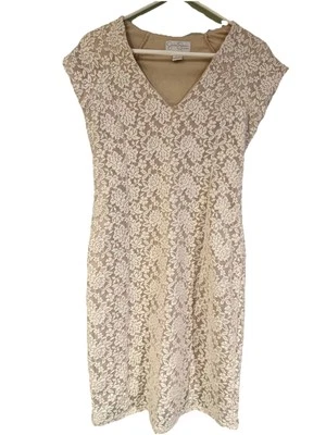 Jessica Simpson Maternity Dress Small Tan Base White Lace Overlay Photoshoot - Image 1 of 4