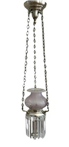 Antique Colonial Crystal Silver Plate Argand Style Pendant Chandelier - Picture 1 of 22