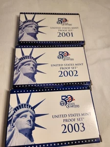 Lot of 3 (2001, 2002, 2003 State Quarter Proof Sets U.S. Mint Packaging & COA - Picture 1 of 5