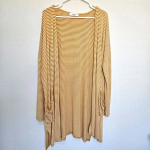 CJLA | Gestreifte Mustatd weiße lange Linie Tasche weiche Strickjacke, Damen Medium - Bild 1 von 5