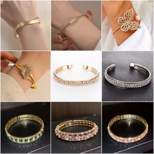 Women 925 Silver Filled Crystal Bracelet Cuff Bangle Wedding Party Jewelry Gifts