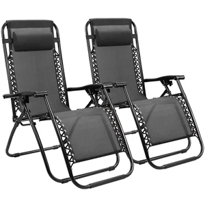 OUTDOOR PATIO LOUNGER CHAIR SET 2 Pack Zero Gravity Fabric Adjustable Recliner - Picture 1 of 19