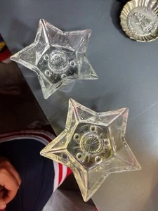 Candle Holder Vintage 4" Clear Glass Star Shaped for Tapered Candles Lot of 2 - Picture 1 of 4