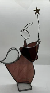 Stained Slag Glass 8" Angel Purple Suncatcher Holding Star - Picture 1 of 7