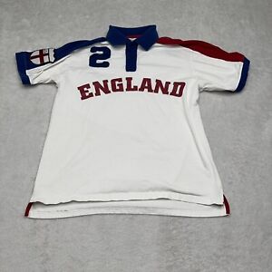 Ferruche Polo Shirt Mens Medium M White England Soccer Graphic Patchwork