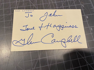 GLEN CAMPBELL COUNTRY MUSIC LEGEND SINGER SIGNED 3X5 INDEX CARD