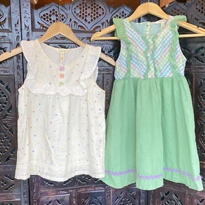 2 Matilda Jane Girls Sz 8 + 10 Colorful Plaid Dots Ruffle Dress Babydoll Top - Picture 1 of 24