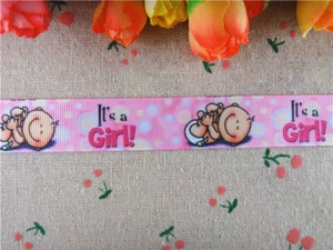 IT'S A BABY GIRL PRINTED PINK GRAIN RIBBON 7/8"22 mm/PARTY FAVORS/BABY SHOWER - Picture 1 of 2