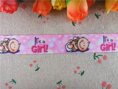 IT'S A BABY GIRL PRINTED PINK GRAIN RIBBON 7/8"22 mm/PARTY FAVORS/BABY SHOWER - Image 1 of 2