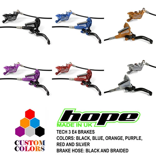 Hope Tech 3 E4 Enduro MTB Brakes - Black / Braided Hose - All Colors - Brand New - Image 1 of 1