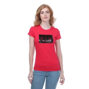 Women's T-Shirt Armani Slim Fit Cotton Short Sleeve in Red - Picture 1 of 6