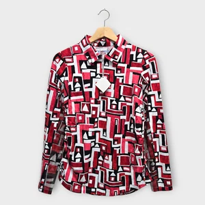 IBKUL Golf Women's Polo Shirt Geometric Abstract Print (Red/Black) - Small - Picture 1 of 2