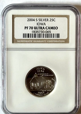 2004-S  - SILVER PROOF IOWA STATE 25c - NGC PF70 UCAM - Image 1 of 2