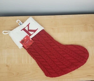 St Nicholas Square Christmas Stocking Monogram Letter K Initial Red Knit NWT 21" - Picture 1 of 7
