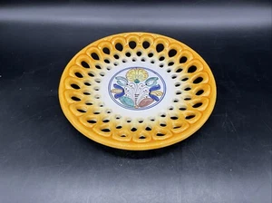 Vtg Handmade And Painted Ceramic Pierced Rim Yellow Plate Hungary - Picture 1 of 7
