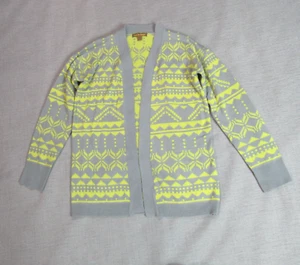 Love By Design Cardigan Sweater Womens Size M Yellow Gray Open Front Knit Aztec - Picture 1 of 6
