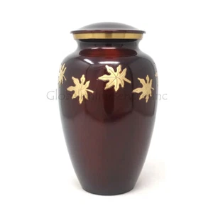 Classic Medium Falling Leaves Brass Cremation Urn For Human Ashes - Picture 1 of 5
