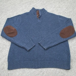 Chaps Pullover Herren XL blau Stehkragen Henley 3 Knopf Ellenbogen Patch Baumwollpullover - Bild 1 von 17