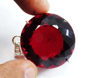94.40 Ct Natural Red Topaz 925 Solid Silver Round Pendant Loose Gemstone - Picture 1 of 5