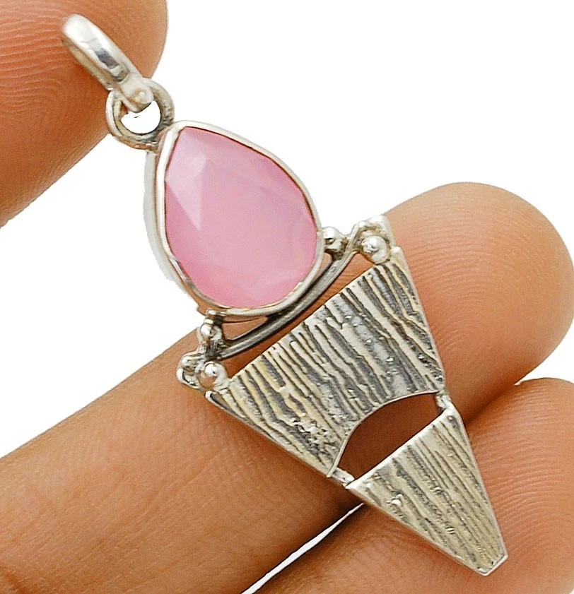 Natural Rose Quartz 925 Solid Sterling Silver Pendant Jewelry 1 7/8" Long @B17-8 - Image 1 of 1