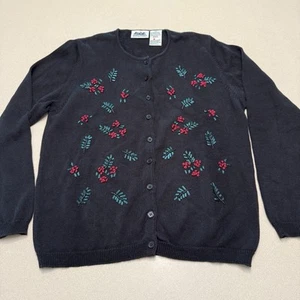 Vintage Northern Reflections Women’s Med Button Cardigan Sweater Beaded Ribbons  - Picture 1 of 11