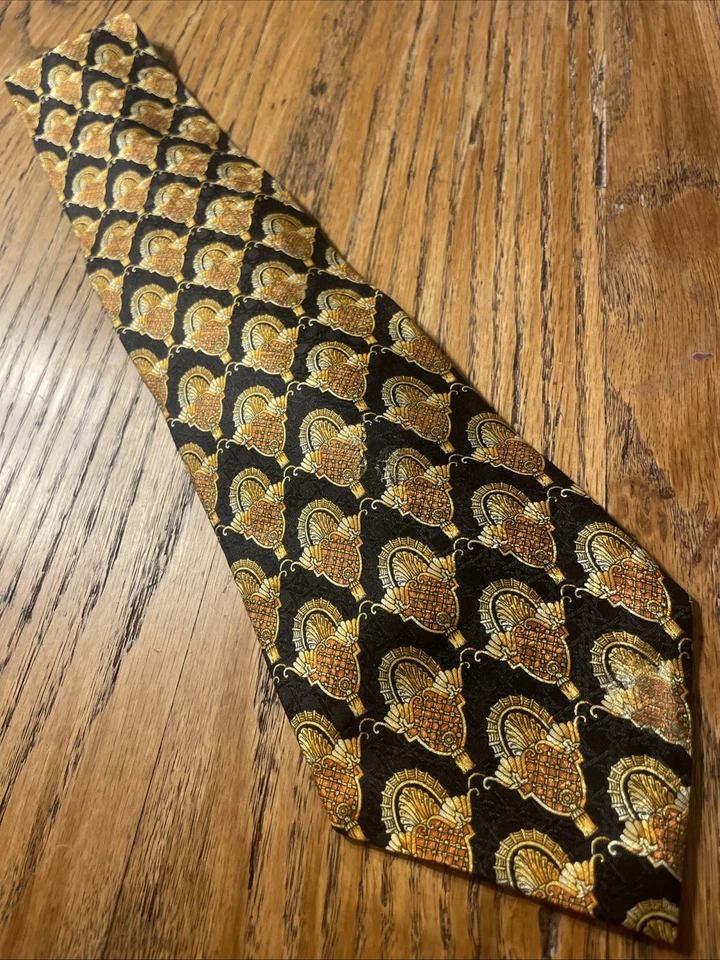 Vintage EUC Michel Royal Baroque Geometric Silk Tie Necktie Hand Made In Spain - Image 1 of 4