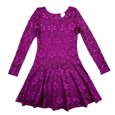 Ella Moss Dress Girls 10 Stretch Soft Lined Lace Magenta Raspberry Zippered - Image 1 of 4